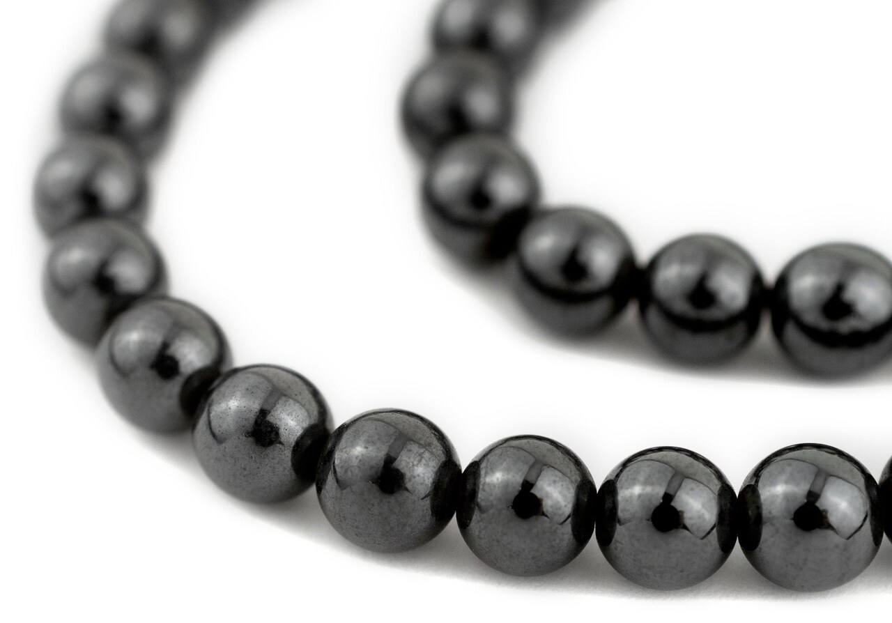 The Bead Chest Round Non-Magnetic Hematite Beads (8mm): Organic Gemstone Round Spherical Energy Stone Healing Power Crystal for Jewelry Bracelet Mala Necklace Making